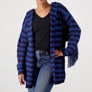 Attitudes striped blue fringe cardigan hoodie.